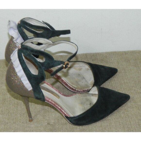 Sophia Webster‎ Black Suede  Gold Sparkle Evangeline Sandals Size 40.5 EU  10 US - Picture 2 of 12